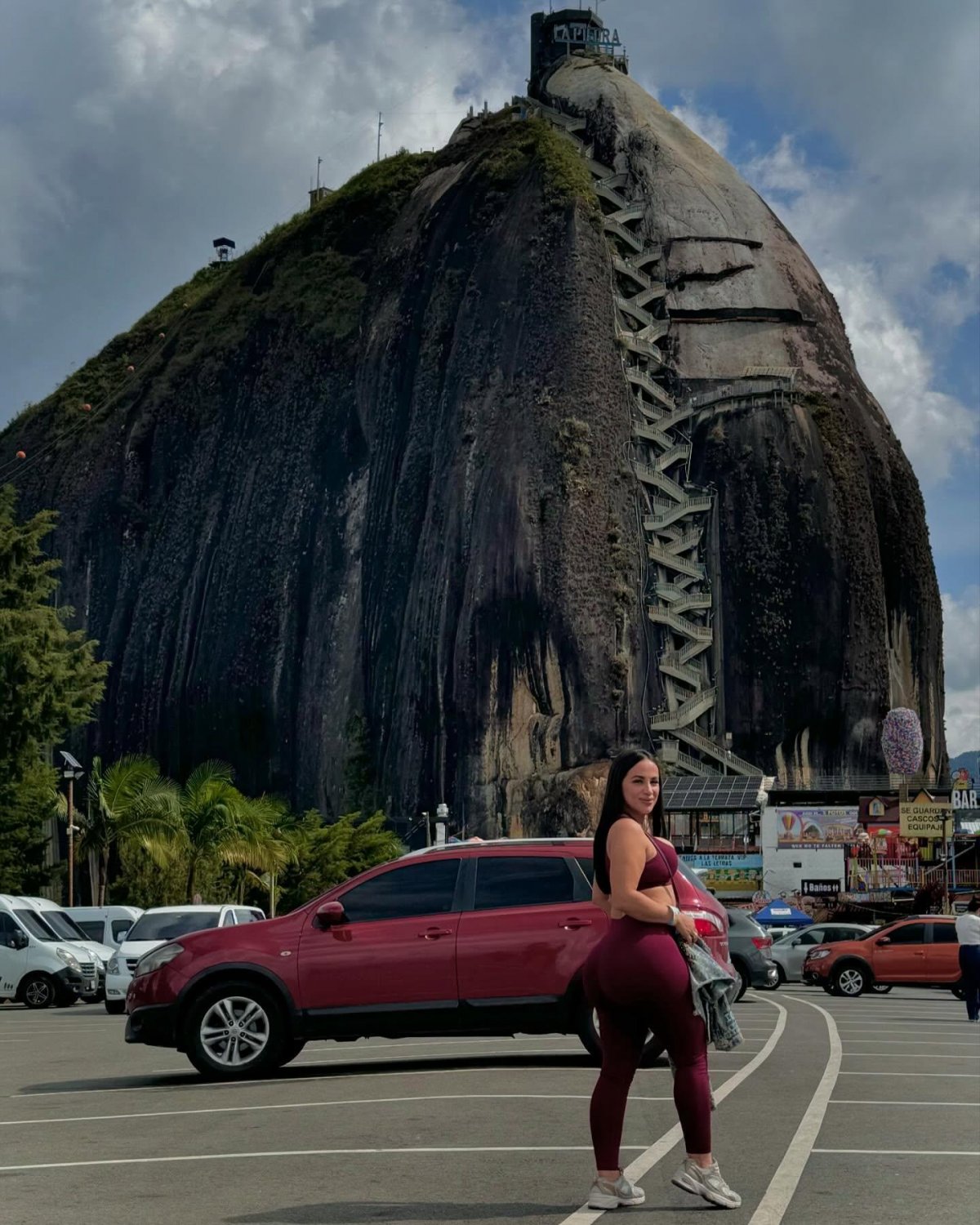 Beautiful Latina girls climbing the 708 steps up La Piedra Del Penol in Guatape amazing for views #X6r8dWsE